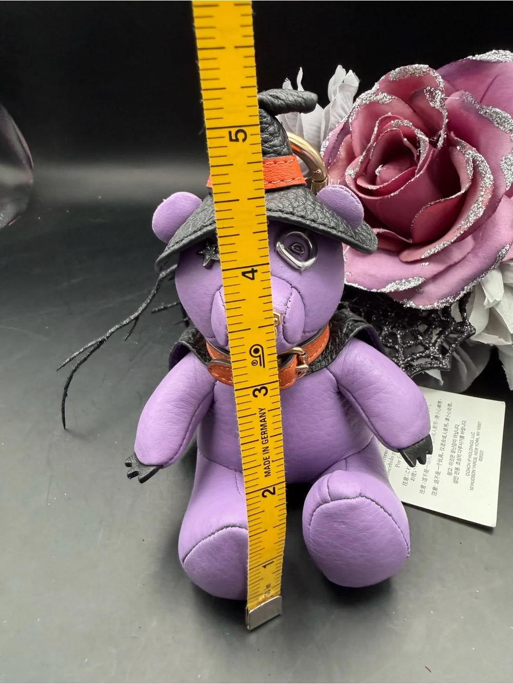 Coach Lavender Witch Bear Bag Charm with Black Hat and Orange Collar